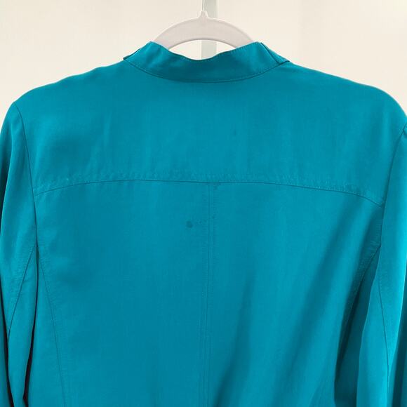 WHBM Aqua Blue Button Up Lightweight Drawstring Waist Bold Vivid Shirt Jacket 8 - Picture 7 of 12